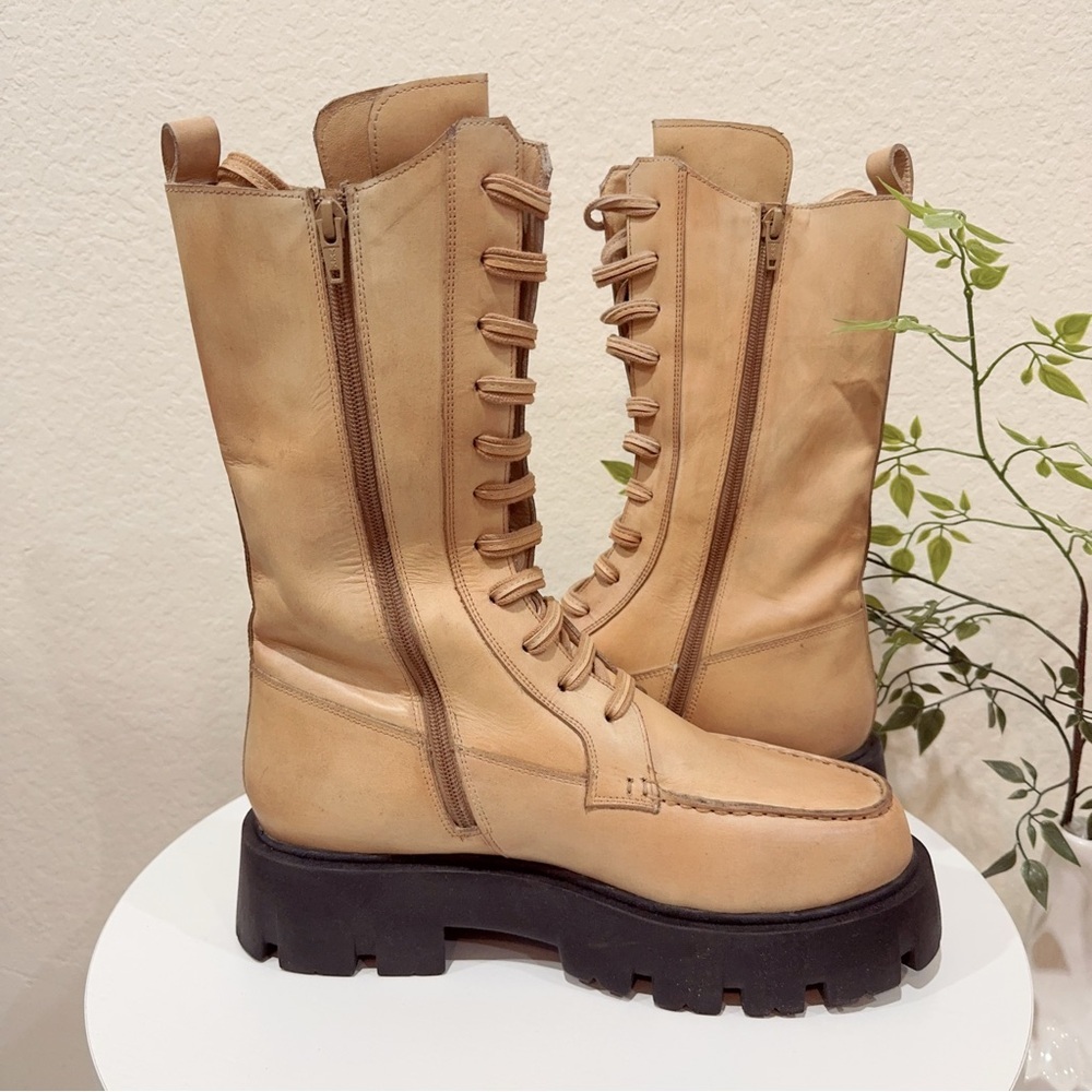Free People Jones Lug Sole Lace Up Boots Tan Size 11 NIB - Picture 5 of 9
